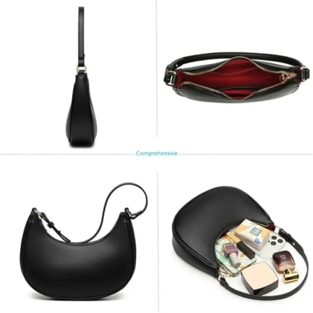 Vegan Leather Hobo Shoulder Bag Elegant Minimal Chic Detachable Crossbody Strap
